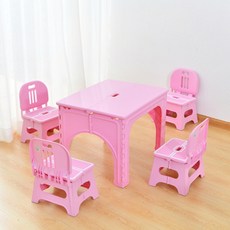 가팡 낮은 조립식 테이블 + 의자 4p 세트 U, 핑크