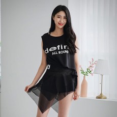 코러스라인 힙커버업 솔리드 시스루 랩스커트, 블랙