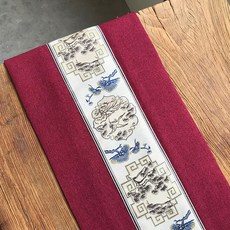 Dm Corporation Allup Home Linen 傳統刺繡圖案桌旗, 紅色的, 30 x 150 厘米