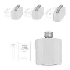 와이드 납작 페트 용기 250ml + 실버캡 + 더치커피 스티커 S 세트, 14세트