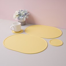 보울보울 볼볼 실리콘 테이블매트 2p + 코스터 2p 세트, 치즈옐로우, 400 x 290 mm