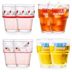 글라스락 내열강화유리 차곡차곡 레트로 튤립컵 200ml x 2종 + 다이어트 응원컵 200ml x 2종, 혼합색상, 2세트