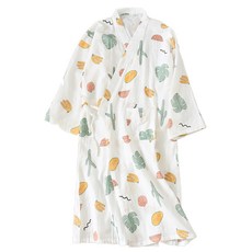 알럽홈 여성용 일본 스타일 패턴 샤워가운 L, 화이트리프, 1개