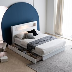 멜로우 LED 서랍형 침대 + 매트리스 세트 방문설치, 화이트