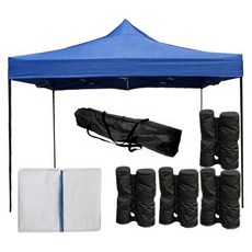 런웨이브 벨크로타입 캐노피 천막 지붕 2 x 2 m + 프레임 + 모기장 + 천막가방 + 모래주머니 4p E형 올인원 세트, 블루, 1세트