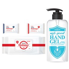 메디와이퍼 손소독 티슈 캡형 80매 + 휴대용 20매 + 10매 + 손소독제 500ml 세트, 1세트