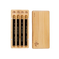 artsecret 藝術家的秘密 竹製收納盒+水彩筆 BAM-40 4入, 1組, ROUND（6號、1號）、OVAL（6號）、FLAT（6號）