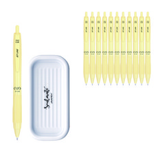 자바펜 제트라인 베이비 초저점도 유성볼펜 0.38mm 12p + 펜트레이 세트, 옐로우(볼펜), 랜덤발송(펜트레이), 1세트