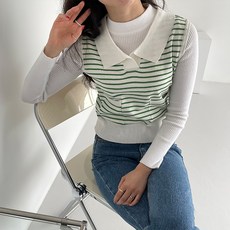 페이퍼먼츠 투 포켓 스틀 카라넥 민소매 니트 조끼 00532