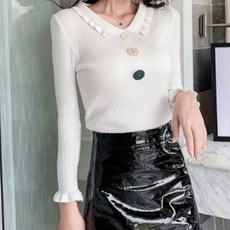 메이첼 여성용 빅버트 프릴카라 골지 니트 티셔츠 00364