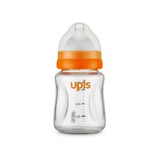 유피스 신생아용 유리 젖병 180ml + 쪽쪽 젖꼭지, 1단계(0~6개월), 오렌지