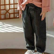 키즈흑청반바지