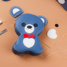 바이비드 Rogar 귀여운 곰돌이 봉제 크로스백 DIY 패키지, 블루, 1세트 - 가죽공예diy