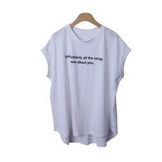 여성용 어룬닐 루즈핏 레터링 언발 민소매 티셔츠 T9961K26