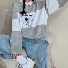 스트라이프 우주 프린팅 긴팔 오버핏 임산부 상의