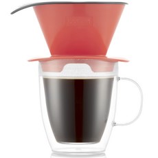 보덤 푸어오버 커피 드리퍼와 더블월 글라스 머그 0.3L, 버블검, 1개