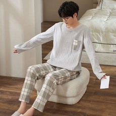 에이원 남성용 달콤한 긴팔 잠옷 상하의 세트