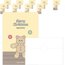 도나앤데코 크리스마스 카드 곰돌이시리즈 엽서 카드 10p + 봉투 10p + 투명 스티커 2cm 10p 세트, 쿠키 곰돌이(카드), 1세트