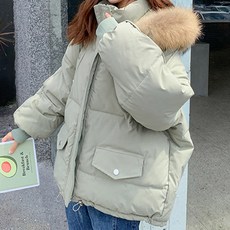 메이첼 여성용 루즈핏 후드 스트링 패딩 점퍼 01711