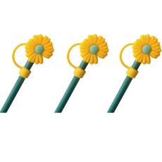 오달라 모아컵 디자인 실리콘 캐릭터 빨대 뚜껑 마개 캡 스토퍼, 3개, 옐로우데이지