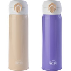 상상앤드 비비드 2중 진공 원터치 보온병, 아이보리 + 퍼플, 500ml 아이보리 + 퍼플, 500ml