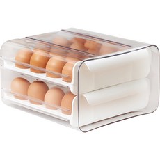 구우스 서랍형 계란 에그 트레이 냉장고 정리 보관용기 수납 정리 32구 EG-E32, 화이트