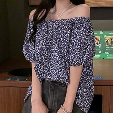 묘먀미 여성용 플라워 셔링 오프숄더 블라우스 MMM111