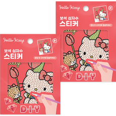 케이엠엘리홀딩스 DIY 5D 플라워 헬로키티 원형 보석십자수 키트 10 x 11 cm, 혼합색상, 2세트