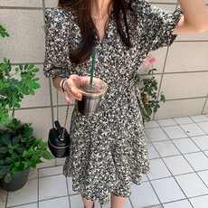 페이퍼먼츠 플라워 퍼프 랩 플레어 원피스 04489