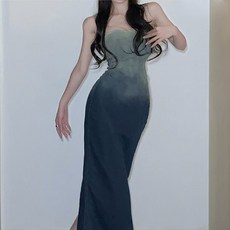 비비에모 에스라인 그라데이션 데님 섹시 롱 원피스 02987