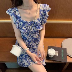 女款黑色101 Riveu Sku休閒無袖中長連身裙 CH-2321428, 藍色