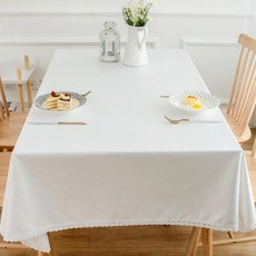 제이에스맘 무지 단색 레이스 방수 식탁보, 화이트, 4인(140x180cm)