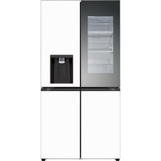[색상선택형] LG전자 디오스 오브제 얼음정수기 글라스 4도어 노크온 냉장고 방문설치, 크림 화이트 + 크림 화이트, W824GWW472S
