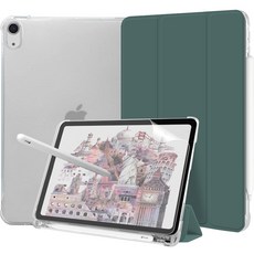 제이로드 클리어 펜슬 수납 태블릿 PC 케이스 + 종이질감 보호필름 세트, 다크그린