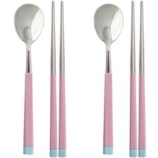 diyou 상상앤드 스테인레스 한식 주니어용 수저 2인 세트, 핑크, 숟가락 2p + 젓가락 2p, 1세트