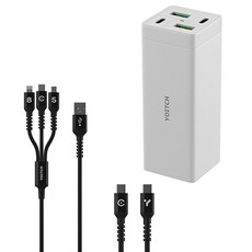 요이치 마빈 울트라 65W 4포트 PPS 초고속 멀티충전기 + C to C 100W 고속 충전 케이블 100cm + 3in1 18W 고속충전 케이블 120cm, 화이트, 1세트