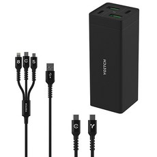 요이치 마빈 울트라 65W 4포트 PPS 초고속 멀티충전기 + C to C 100W 고속 충전 케이블 100cm + 3in1 18W 고속충전 케이블 120cm, 블랙, 1세트