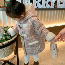 유블리 여아용 핑코 기모 체크 후드 떡볶이 코트