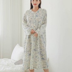 여성용 나들이 순면 셔츠형 단추 원피스 잠옷