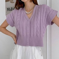 女款編織棉質麻花V領短袖Paepeu背心開襟衫
