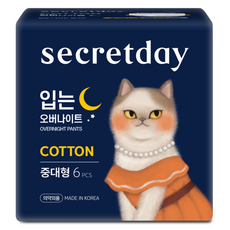 시크릿데이 코튼 입는 오버나이트 에이, 중대형, 6개입, 1개, 팬티형