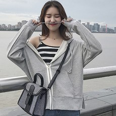 엘쏘 사이드 트임 화이트 집업 라인 후디