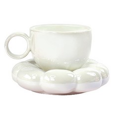 라임올리브 구름 도자기 머그컵 200ml + 받침 세트, 화이트, 1세트 화이트, 1세트
