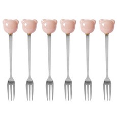 라임올리브 곰돌이 펄 티포크, 6개, 핑크
