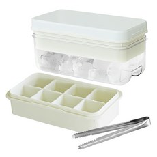 실리콘 푸쉬 왕얼음 트레이 보관통 2단 + 집게 세트, 화이트, 1세트 화이트, 1세트