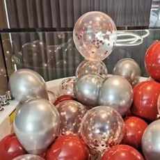 뷰라뷰 파티풍선 50p + 공기펌프 + 10m 리본 세트, 13 루비레드 + 실버 + 샴페인스팽글(랜덤발송), 1세트