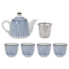 Willibe茶道茶具4人組, 藍色, 壺身+壺蓋+4杯+濾網, 1組