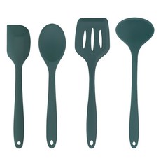 Nature Living Lilive矽膠廚具 4種, 烹飪湯匙+鍋鏟+鍋鏟+長柄勺, 1組, 深綠色