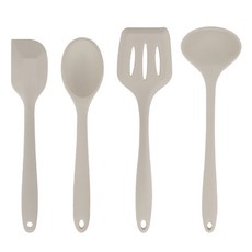 Nature Living Lilive矽膠廚具 4種, 烹飪湯匙+鍋鏟+鍋鏟+長柄勺, 1組, 摩卡灰