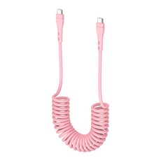 밸류엠 60W C to C PD 고속충전 스프링 코일 케이블, 150cm, 핑크, 1개